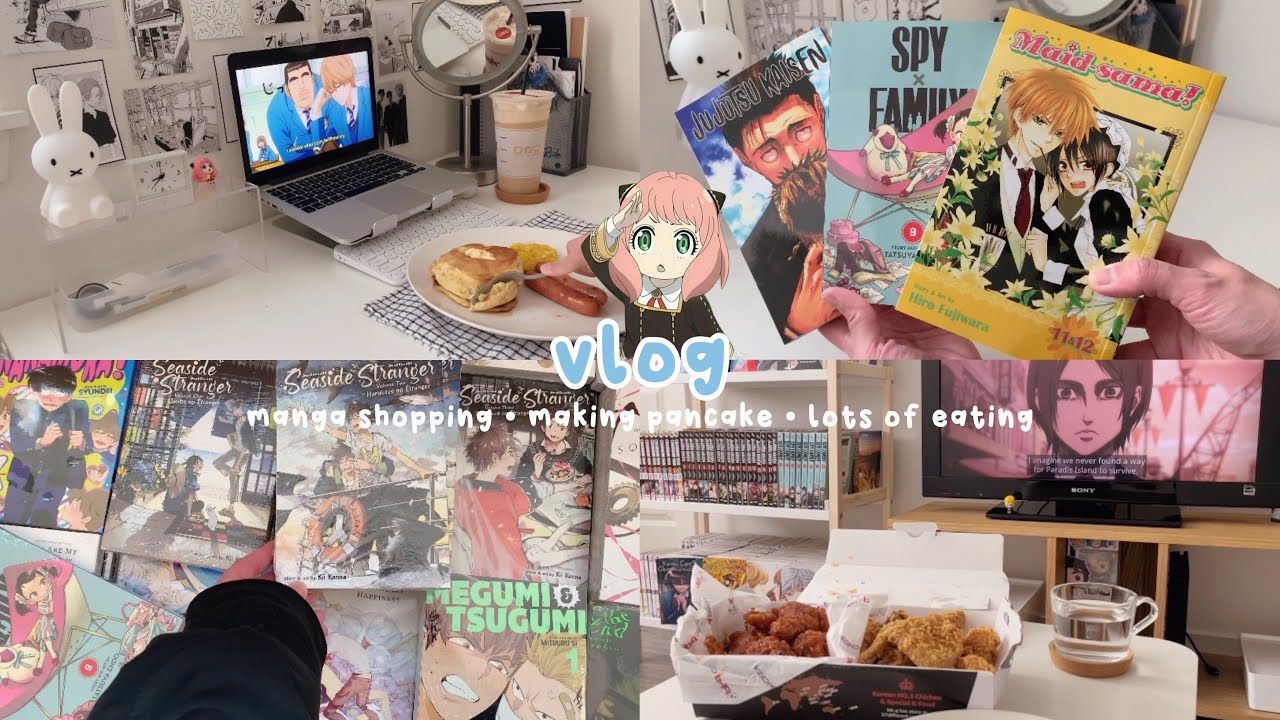 manga shopping + haul, making pancake, korean fried chicken, watching anime | vlog