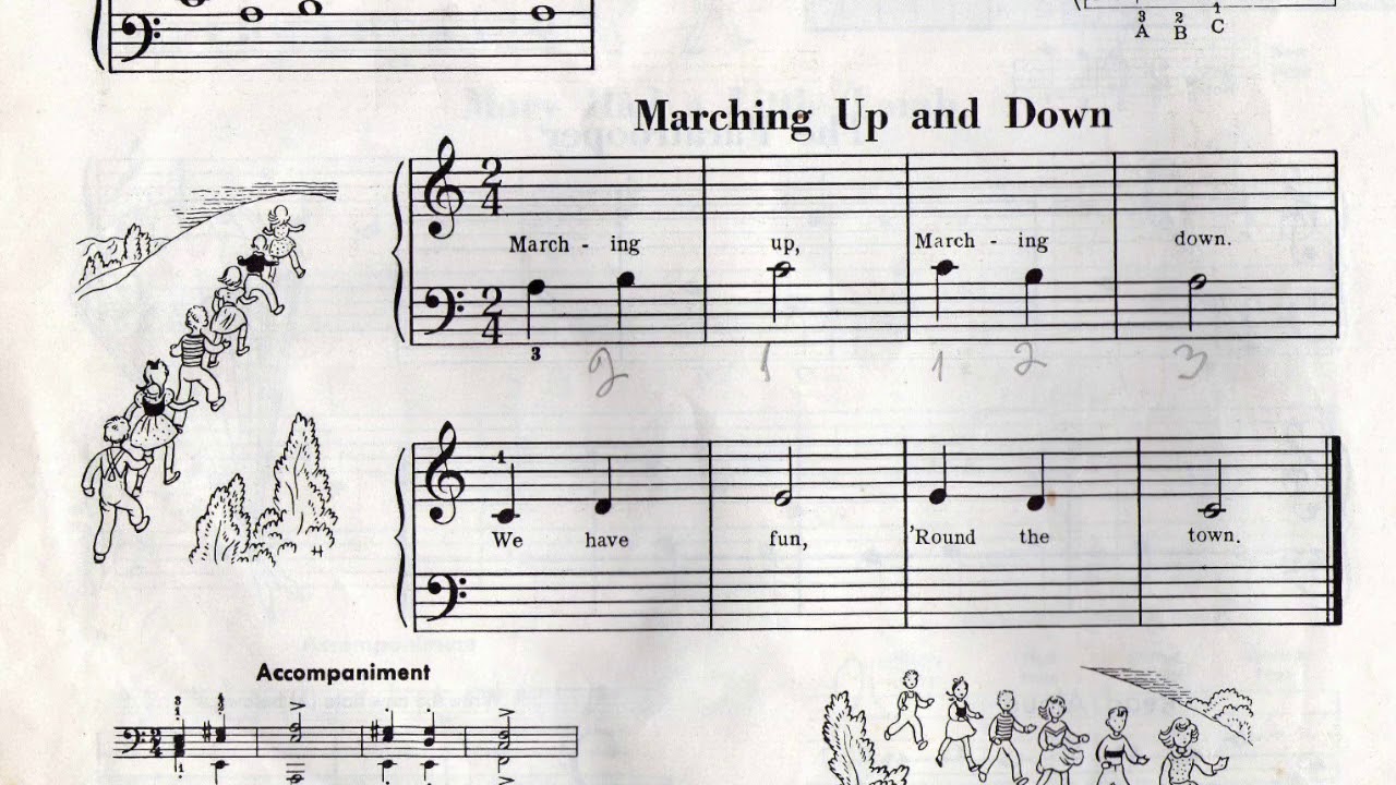 'Marching Up and Down' -  John Thompson Easiest Piano Course Part 1 (Play-Along) Accompaniment