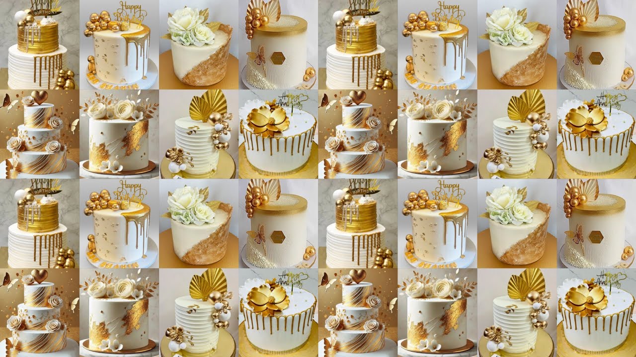 🌈Cake/white & Gold Cake Decorating Ideas/White Cake Design/Anniversary Cake/Birthday Cake Design