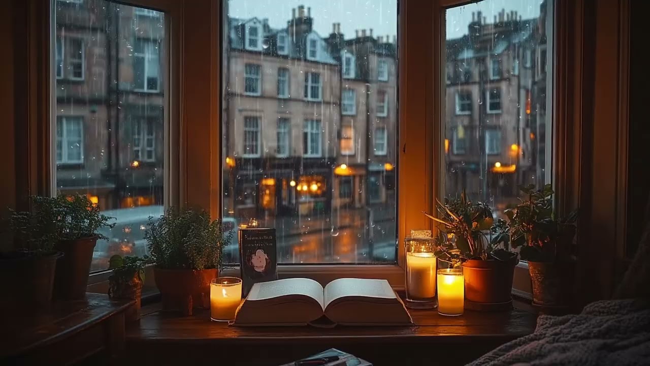 Jazz Music with Rain Sounds in City View | Relax Focus Study Sleep