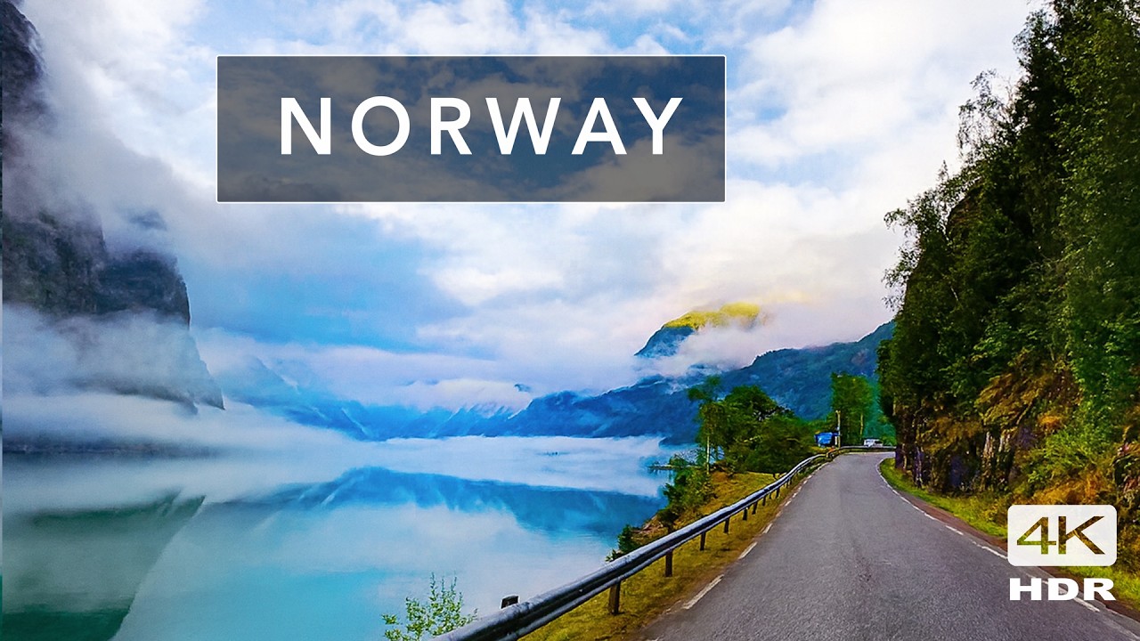 Norway 4K - ETHEREAL SUNRISE DRIVE - Fog-Wrapped Lovatnet Lakeshore Road