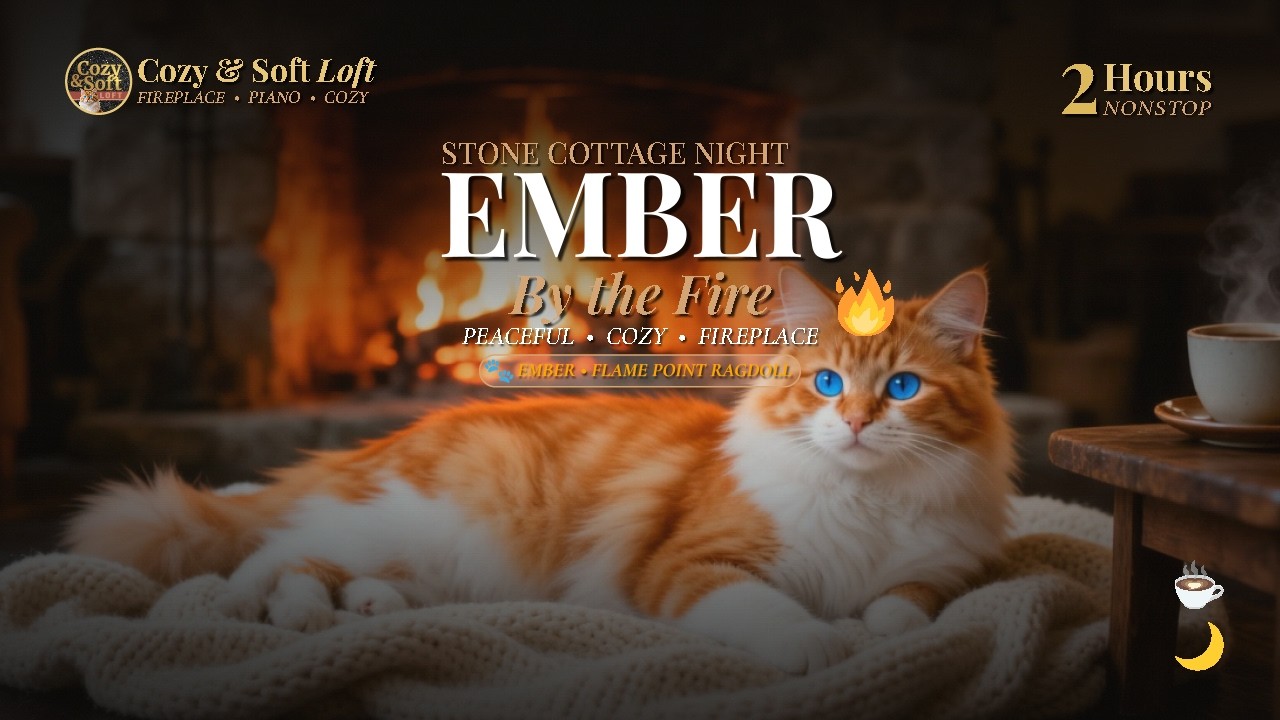 Ember the Cat by the Fire | Cottage Lofi 🔥🐱 | 2 Hours — Study, Relax & Unwind