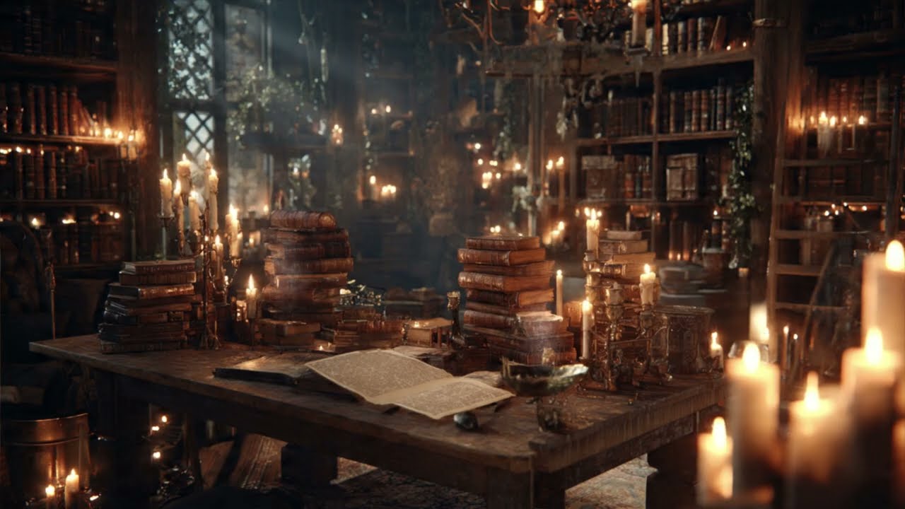 Cozy Medieval Library Music 📚🕯️ | Candlelight & Ancient Books | Fantasy Study Atmosphere