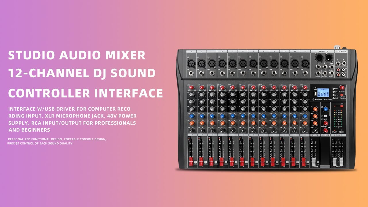 Depensheng DX12 DJ Sound Controller USB Drive for Computer Recording 12-Channel Studio Audio Mixer