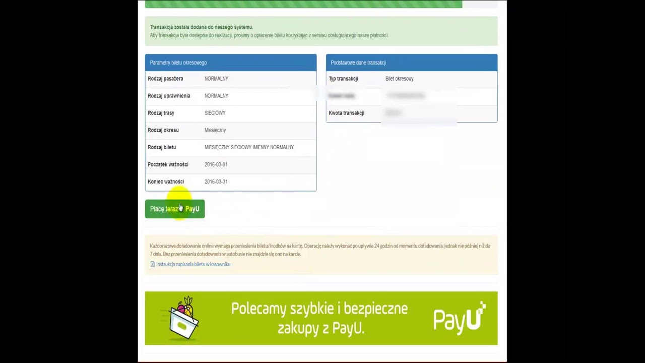 Zakup biletu sieciowego on line