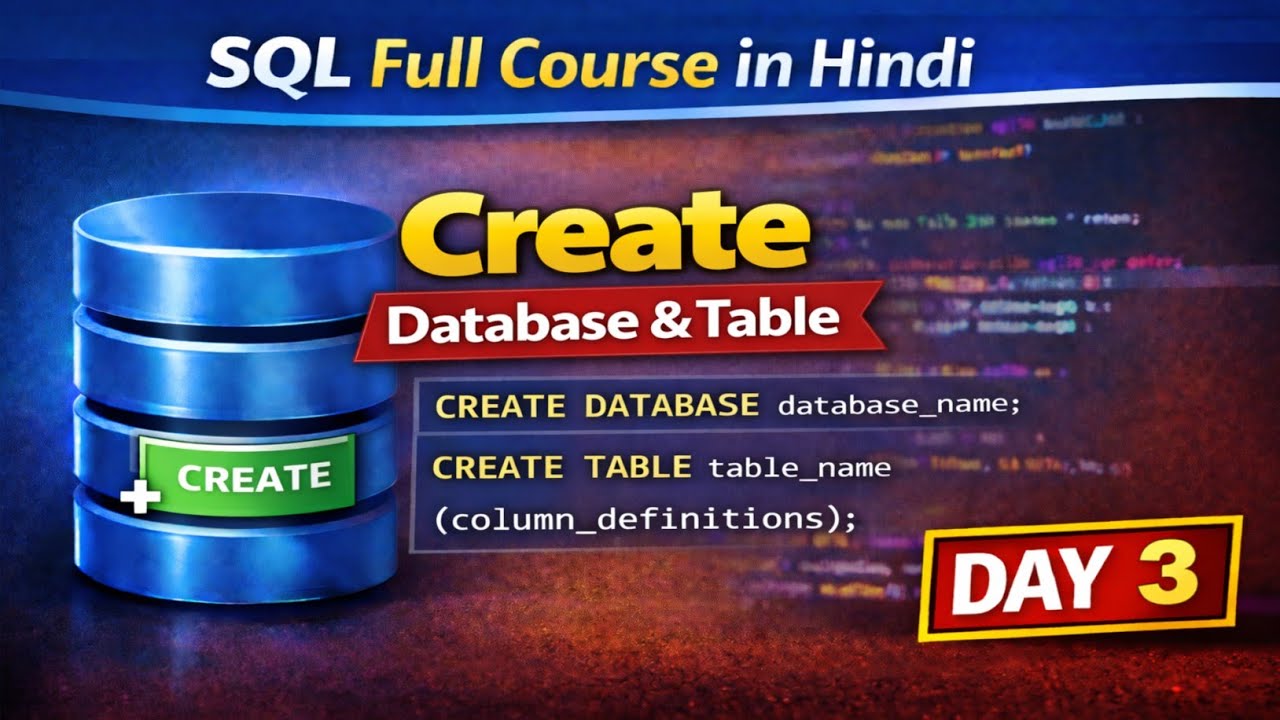 Database & Table Create Kaise Kare? 🔥 SQL Course Day 3 | MySQL Tutorial Hindi