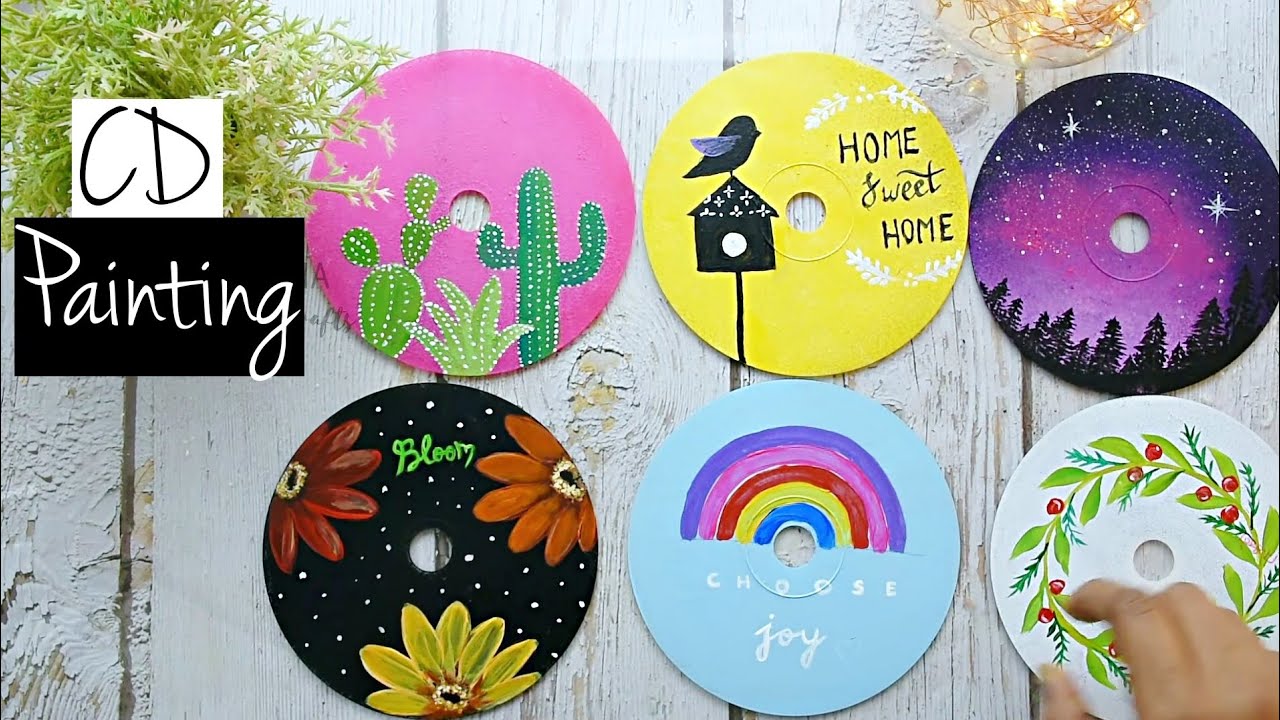 6 CD Painting | CD Painting Ideas | Painting CDs | Easy | How to paint on a old CD