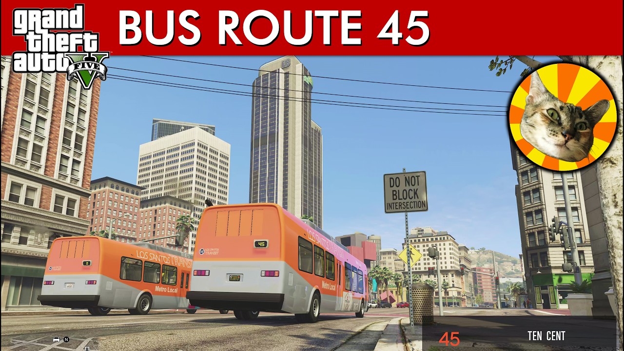Bus Route 45 (Downtown to Airport) | ride as passenger | GTA V