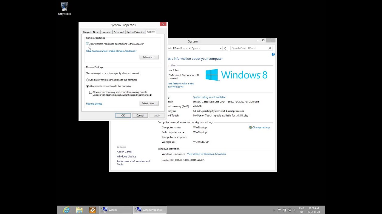 Windows 8 &mdash; Параметры удаленного рабочего стола и удаленного помощника &mdash; Настройка удаленного доступа