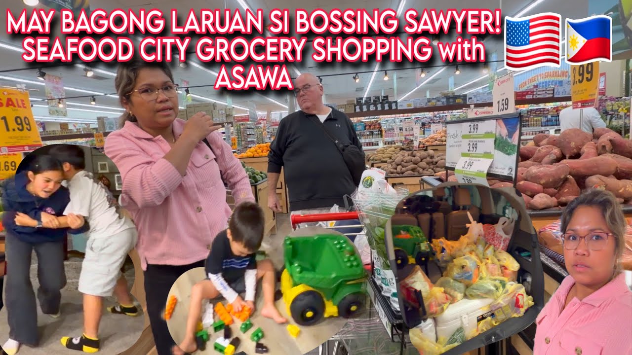 MAY BAGONG LARUAN SI BOSSING SAWYER| SEAFOOD CITY GROCERY SHOPPING WITH ASAWA + HAUL!