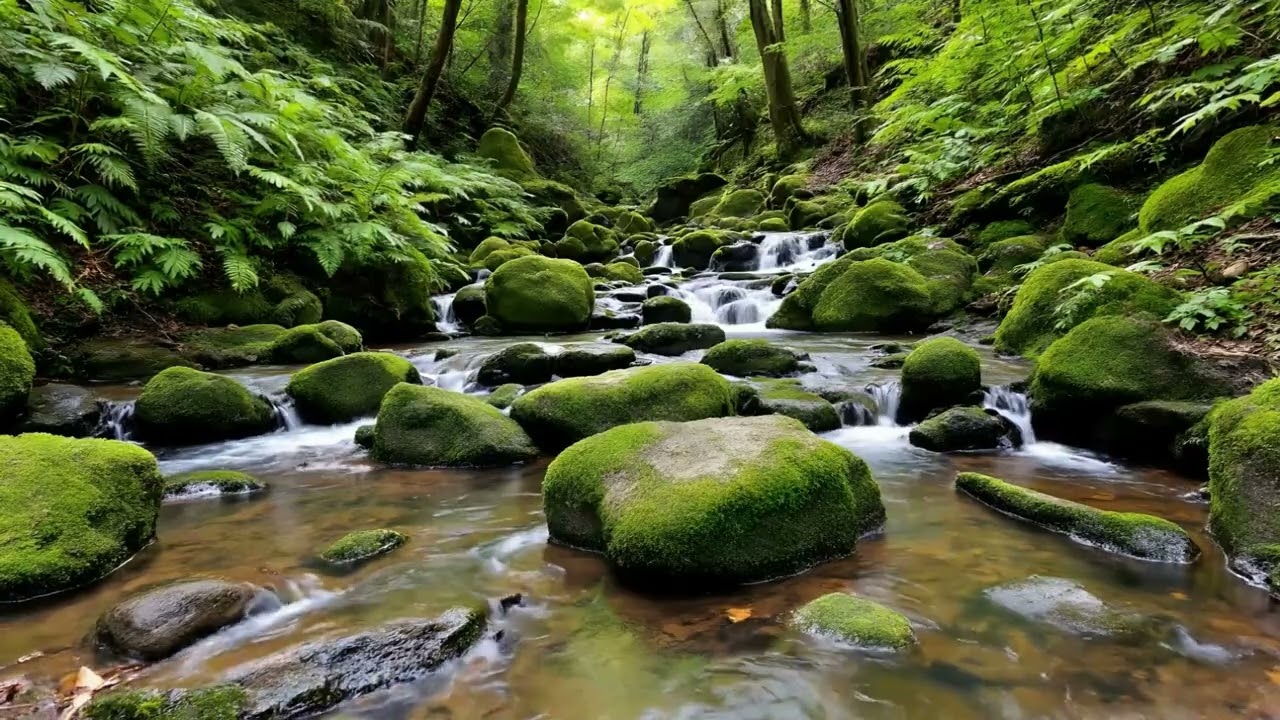 Soothing Forest Stream with Mossy Stones | Birds Singing for Stress Relief