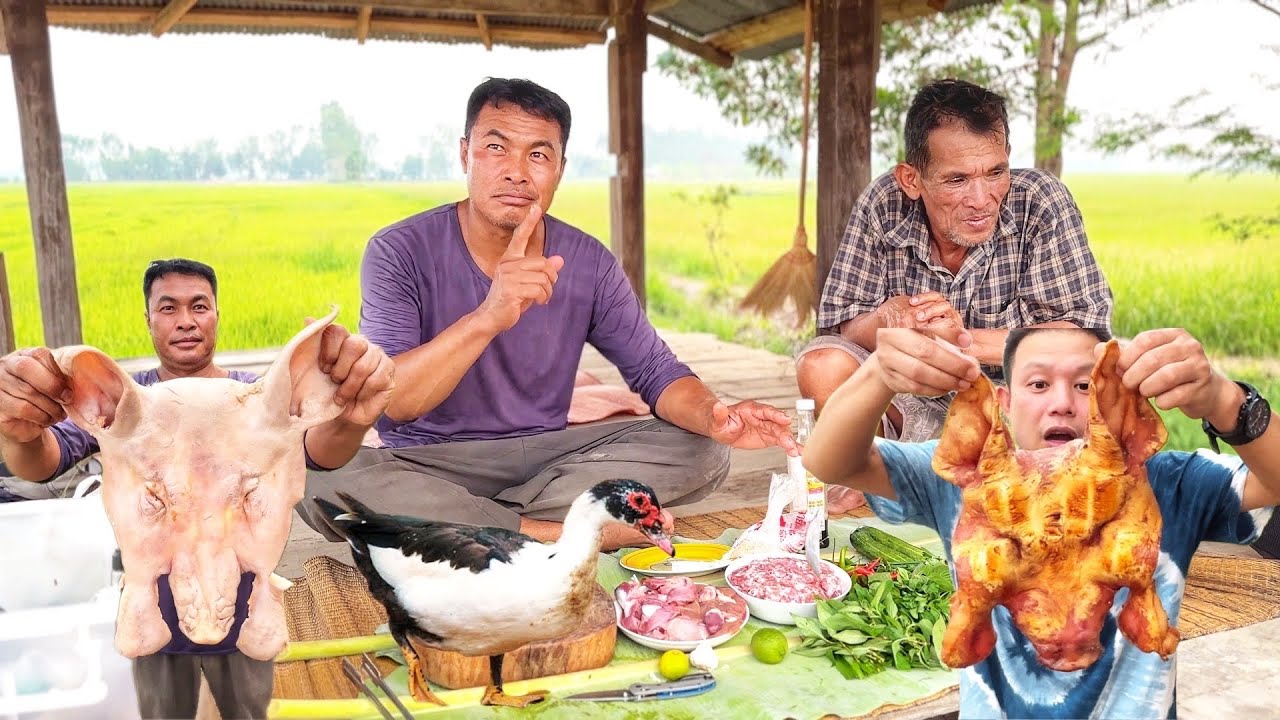 ลาบเป็ด ซั่วเป็ดปิ้งหน้ากากหมู น้าเล่จัดให้แซปหลาย กินข้าวอยู่นาเด้อ