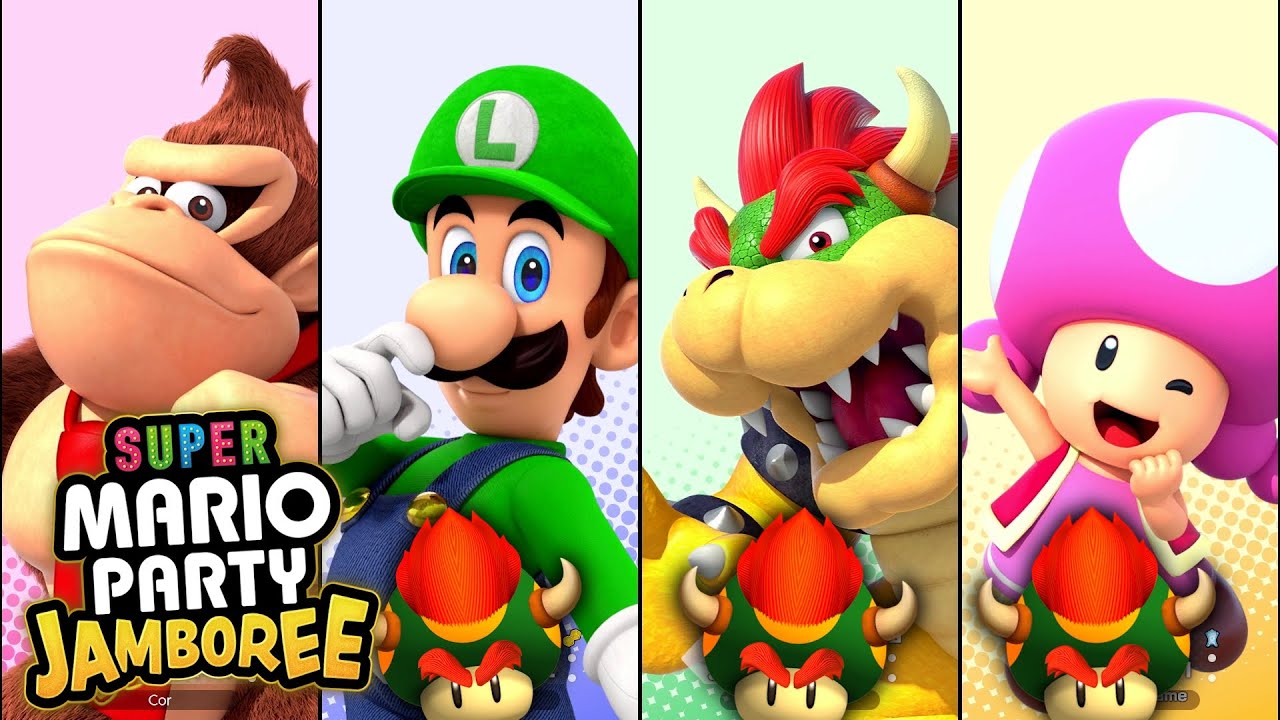 Super Mario Party Jamboree - Luigi vs Bowser vs Donkey Kong vs Toadette - Mario's Rainbow Castle