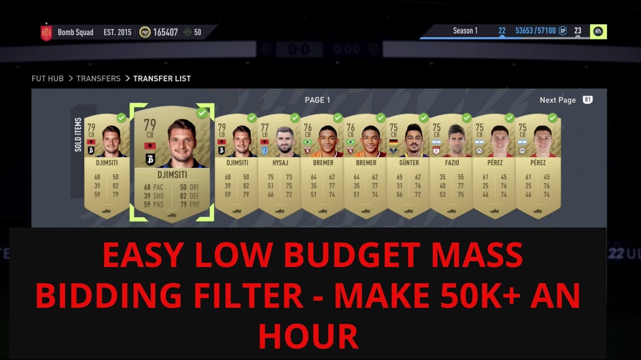 FIFA 22 TRADING TIPS - EASY LOW BUDGET MASS BIDDING FILTER - MAKE 50K+ AN HOUR  - FIFA TRADING TIPS!