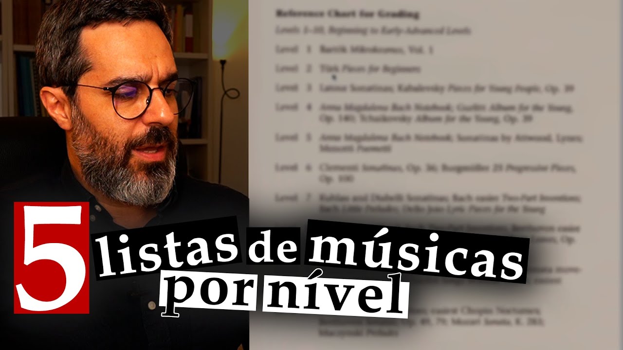 5 listas de músicas por nível (+BÔNUS) - piano iniciante/intermediário/avançado