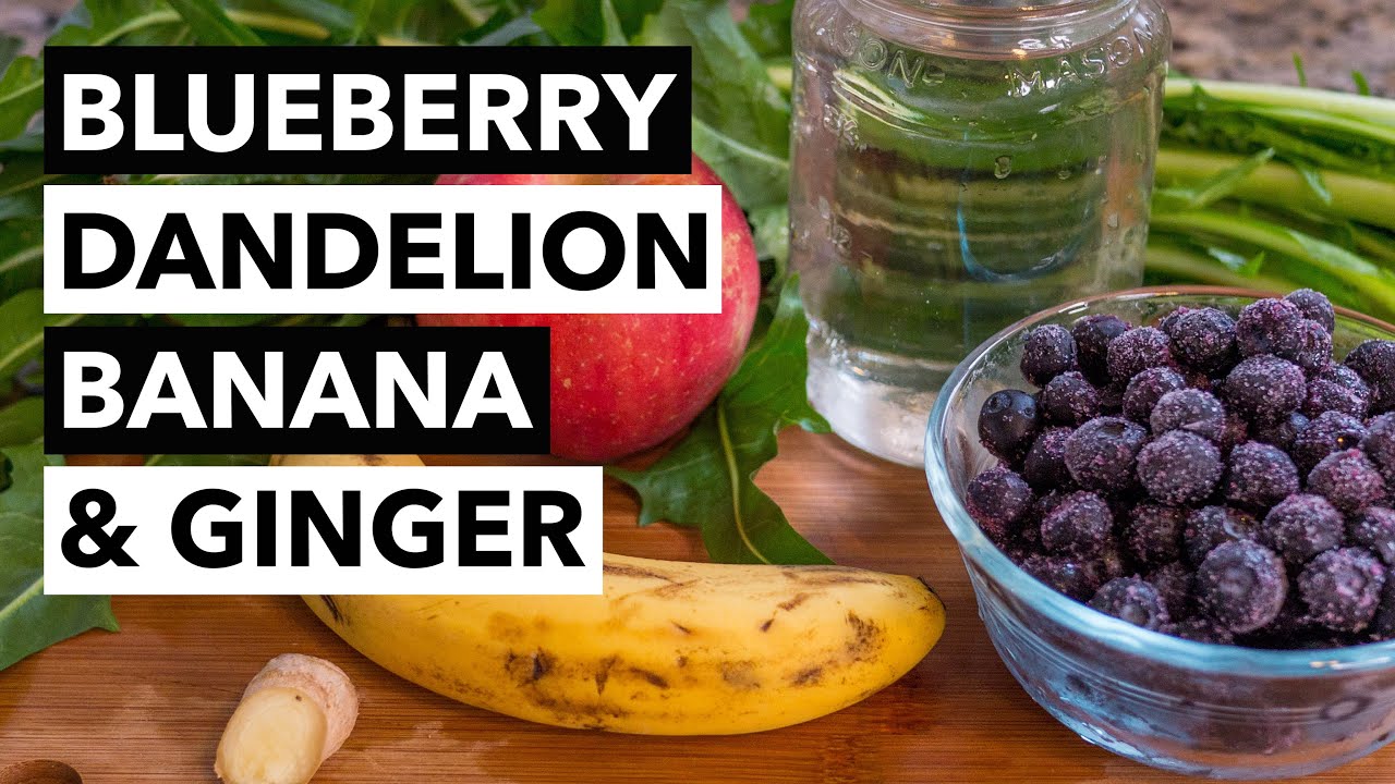 Green Smoothie Recipe 7: Blueberry, Dandelion, Banana, Apple, Ginger, & Water (from 30-day GSC)