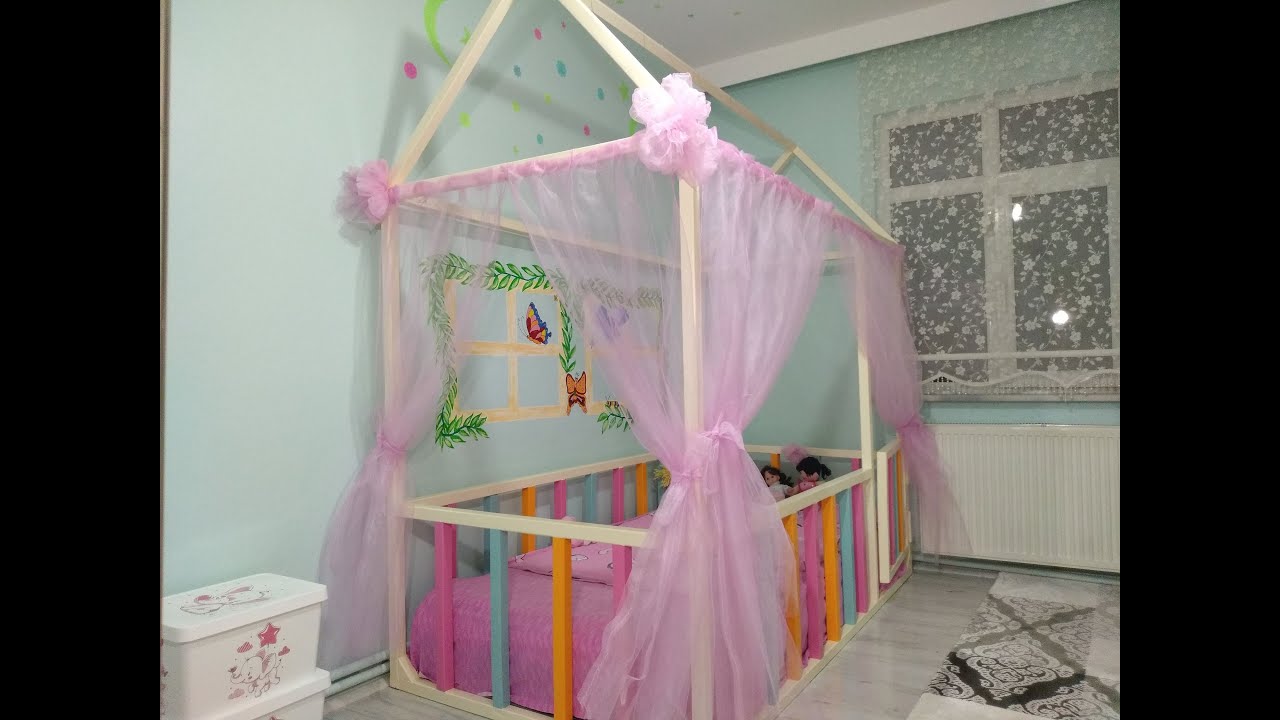 Çocuk odası montessori mobilyaya cibinlik dikimi