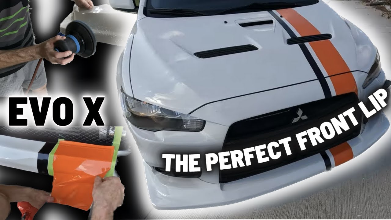 Evo X Voltex Front Lip install / Sanding Runs & Vinyl Wrapping Stripes