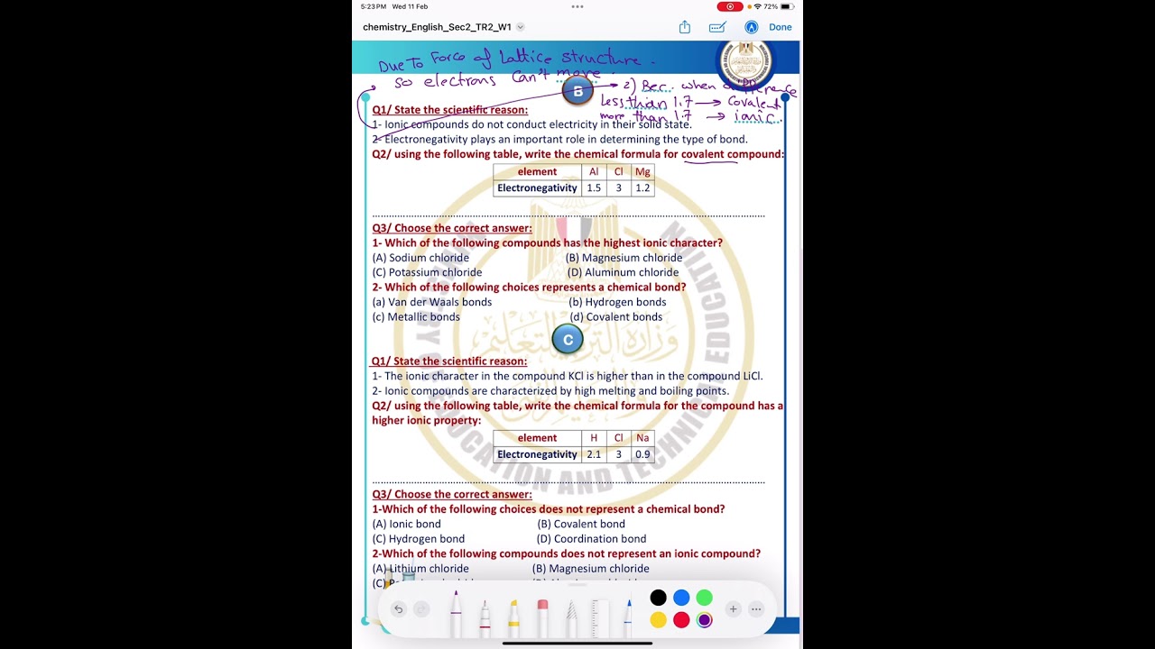 Weekly assessment week one chemistry sec2 2026 second term by Mrs Randa Hagag 