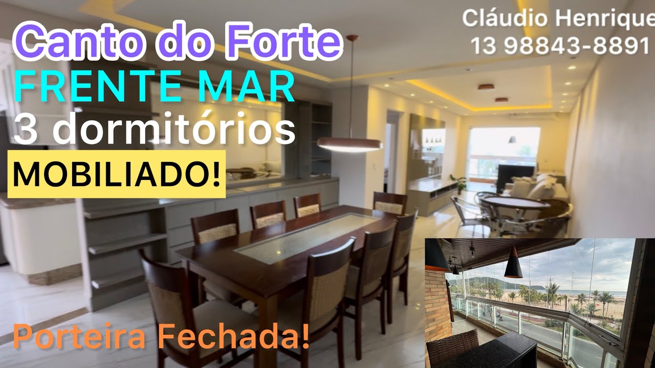 3 dormitórios FRENTE MAR no Canto do Forte MOBILIADO em Praia Grande SP Vista Mar DEFINITIVA Compre!