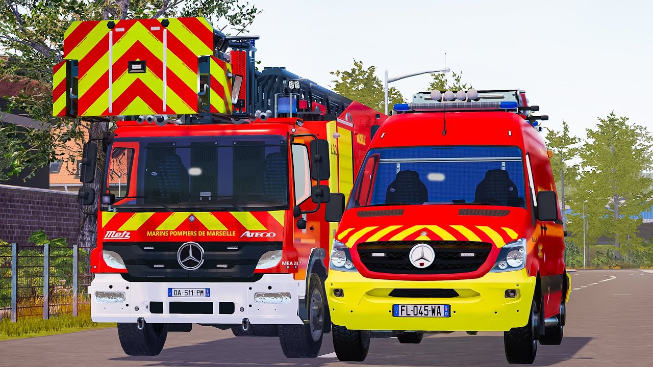Emergency Call 112 - Marseille New Skins Fire Brigade Truck and Ambulance Responding! 4K