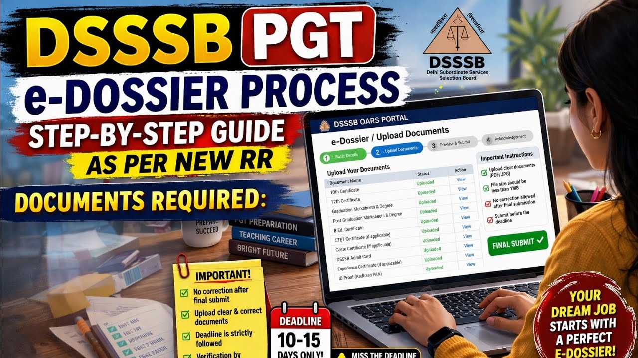 DSSSB PGT e-Dossier Process 2026!DSSSB e-Dossier Kaise Fill Kare?Documents + Mistakes (PGT 2026) 