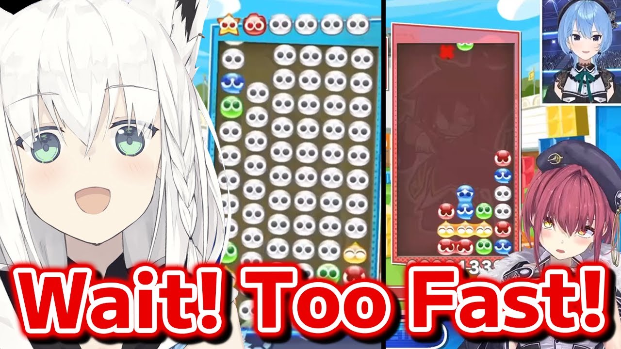 Marine defeats Fubuki in a lightning speed in Puyo Puyo [Hololive Eng Sub]