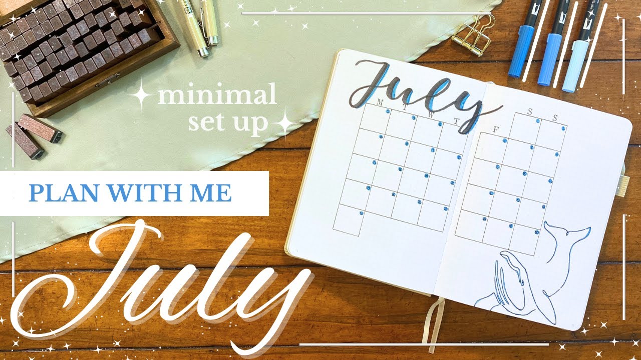 PLAN WITH ME! | Minimal July Bullet Journal Set Up | Easy Whale and Wave Theme
