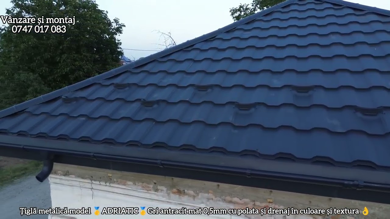 Acoperiș renovat cu țiglă metalică model ADRIATIC gri antracit 7016 mat 0,5mm și polată metalică 