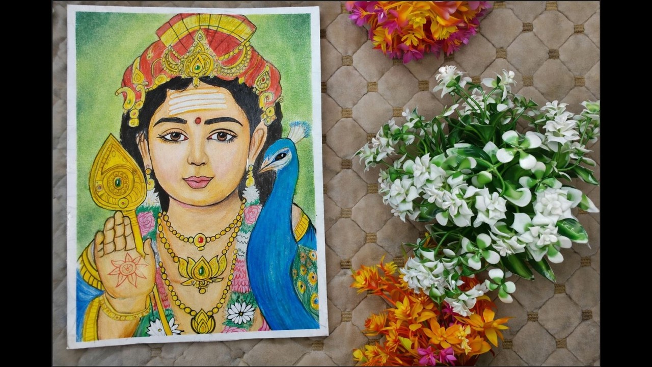 Lord Kartikeya Murugan Drawing Color pencil II How to draw Kartikeya Murugan II