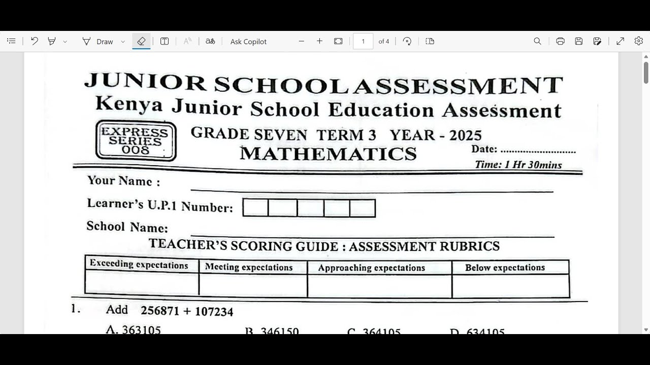 GRADE 7 MATHEMATICS : KJSEA 903 : CBE : CBE : CBA