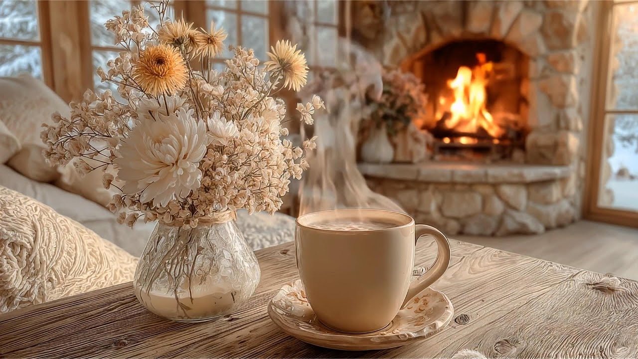 Soft Jazz Ambience | Cozy Fireplace & Warm Coffee Vibes ☕🔥