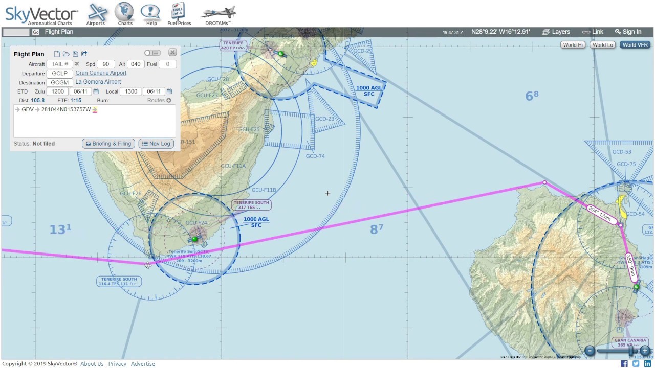 SkyVector Planificar Vuelo | Nav Log | Real o Simulador