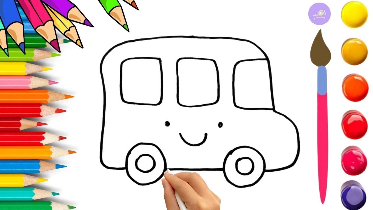 How To Draw cute Bus Drawing, Painting & Coloring For Kids and Toddlers_🌈🎨