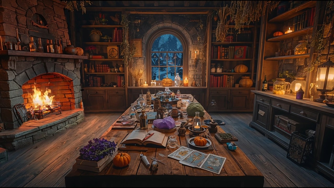A Witch’s Workshop by the Fireplace | Cozy Magic & Alchemy Ambience