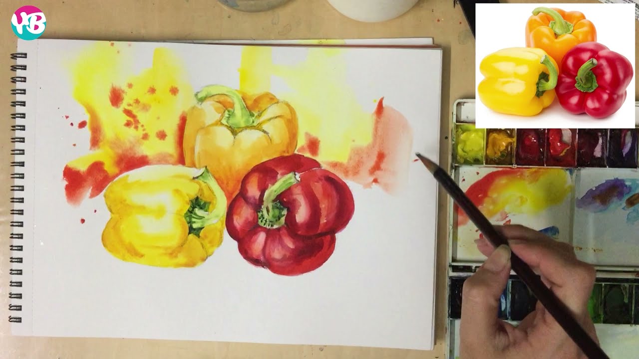 PSV TINGKATAN 1 Latihan BENTUK ILusi ( Catan lada Benggala)| Bell Pepper  | Watercolor
