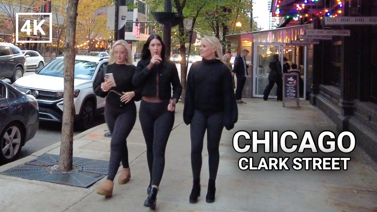 🚶🏿CITY OF CHICAGO🇺🇸 EVENING Walking Tour - CLARK STREET [4K 60FPS] CITY SOUNDS - FALL SEASON