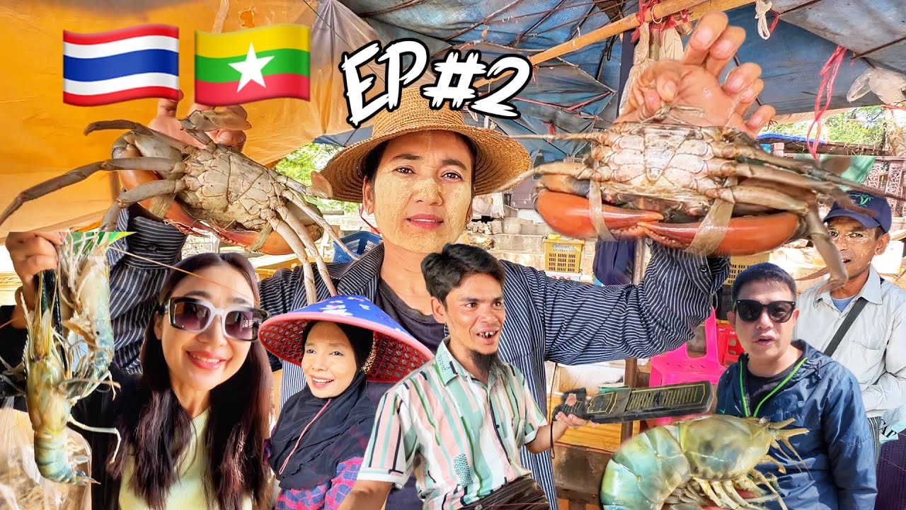 EP#2 กุ้งแม่น้ำจากพม่า ตลาดริมเมยแม่สอดล่าสุด ปูไข่ กุ้งแม่น้ำจากเมืองมะละแหม่ง