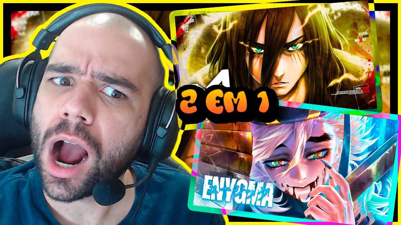 2 EM 1 - ANÃO TITÃ VENDO Eren (Shingeki no Kyojin) - M4RKIN + Douma (Kimetsu) | Enygma - REACT
