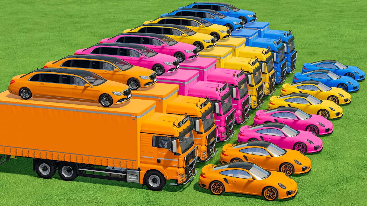 Transport With Colors | Porsche Vs Longest Car Transport With Truck In Fs22 | Farming Simulator 22