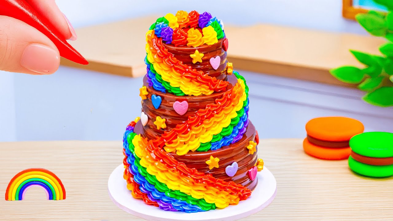 How to Make Rainbow Cake Recipe With Chocolate🌈Easy Mini Cake Decorating🍫By HT Mini Cakes