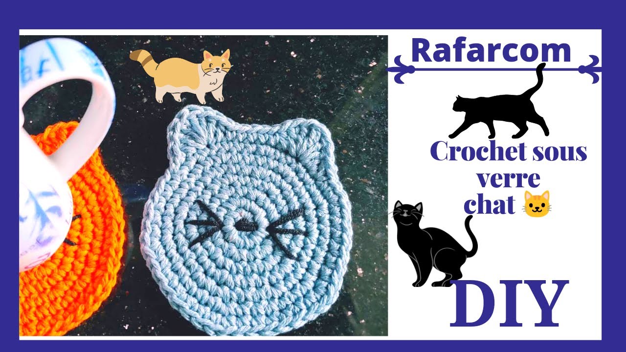 Crochet Dessous de verre Chat special droitiers