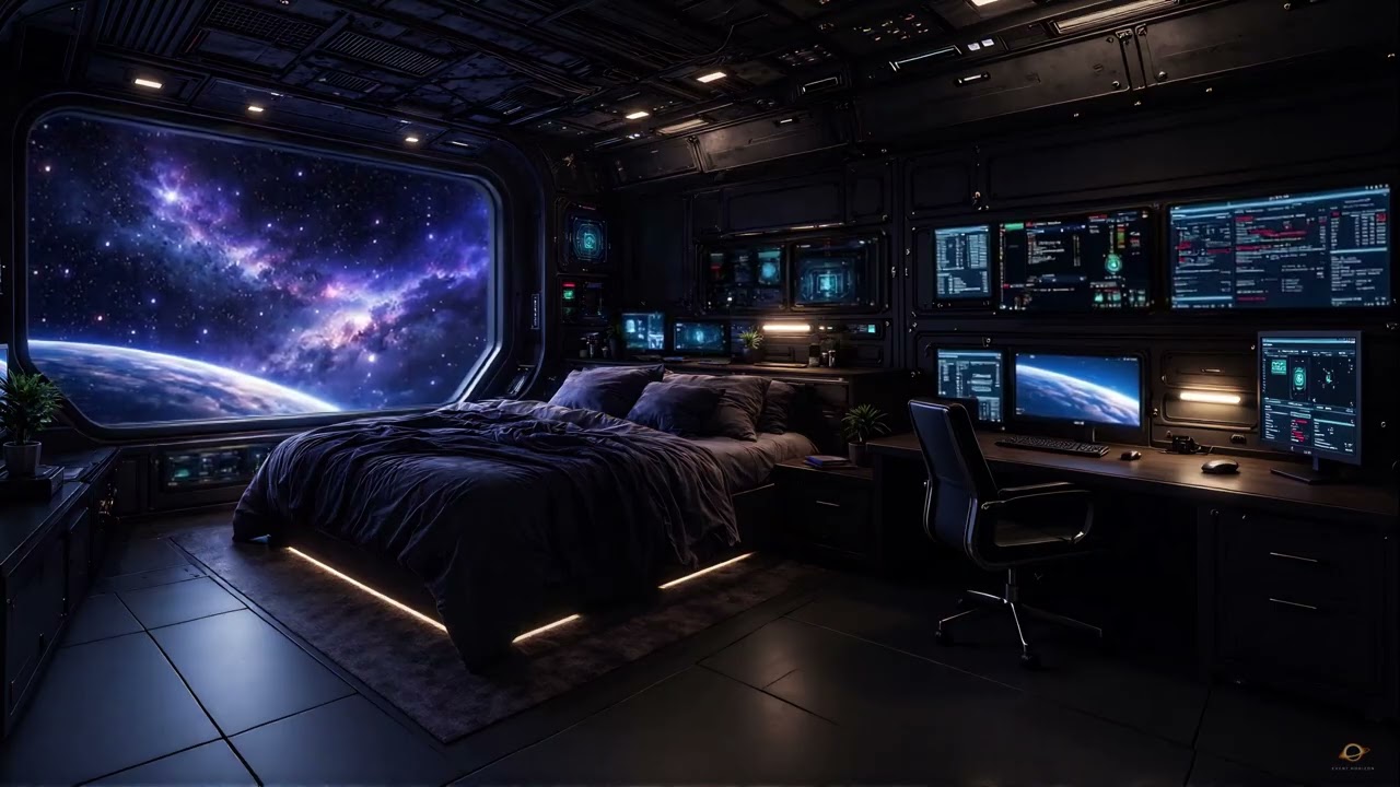 Deep Space Sleep Music | Futuristic Spaceship Bedroom | 4K Ambient Relaxation