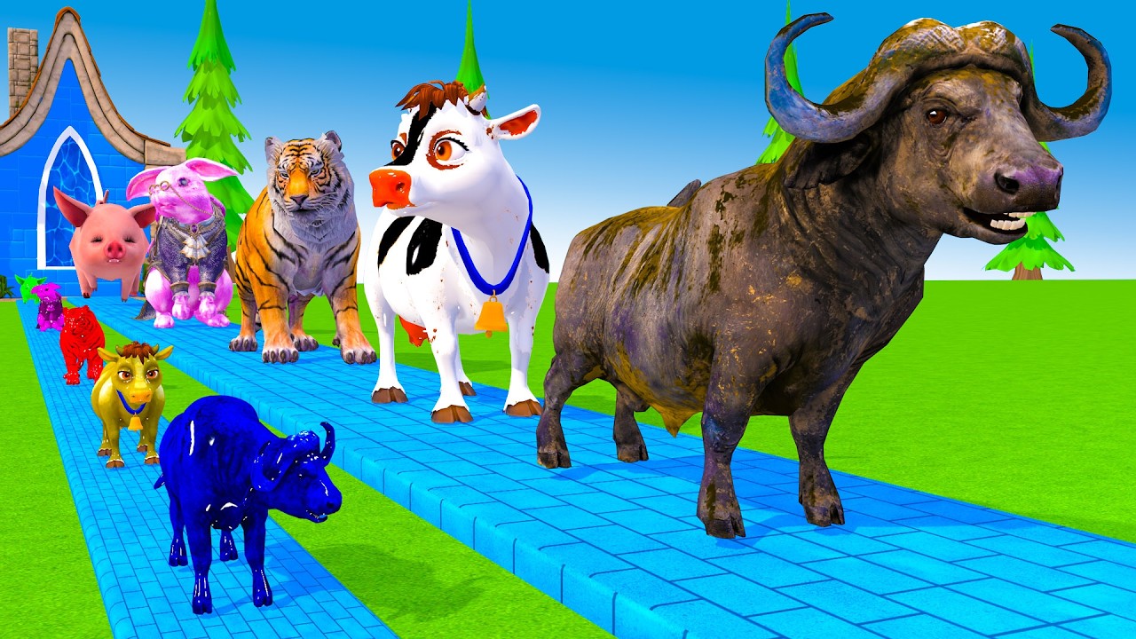 Long Slide Game With Cow Elephant Gorilla Hippopotamus Tiger 3d Animal Game Funny 3d Animals