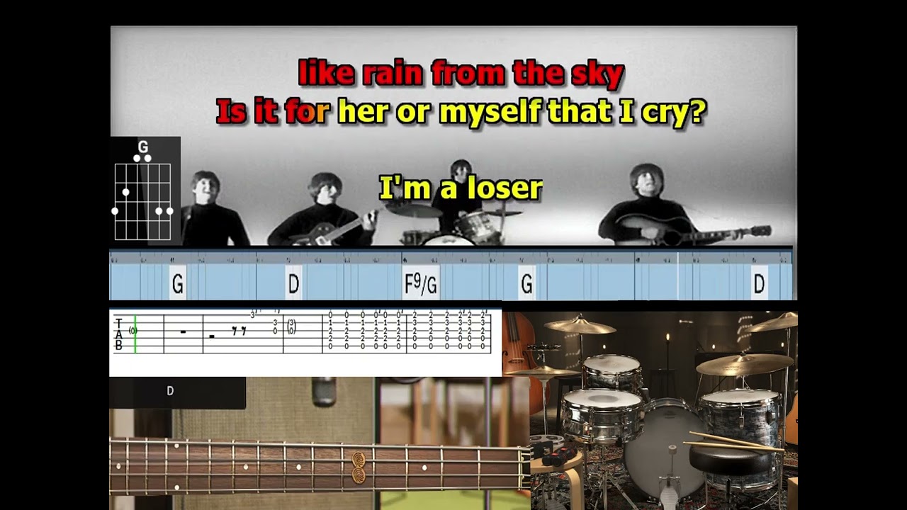 I'm A Loser Beatles acoustic guitar isolated original John Lead Vocal lyrics chords tabs