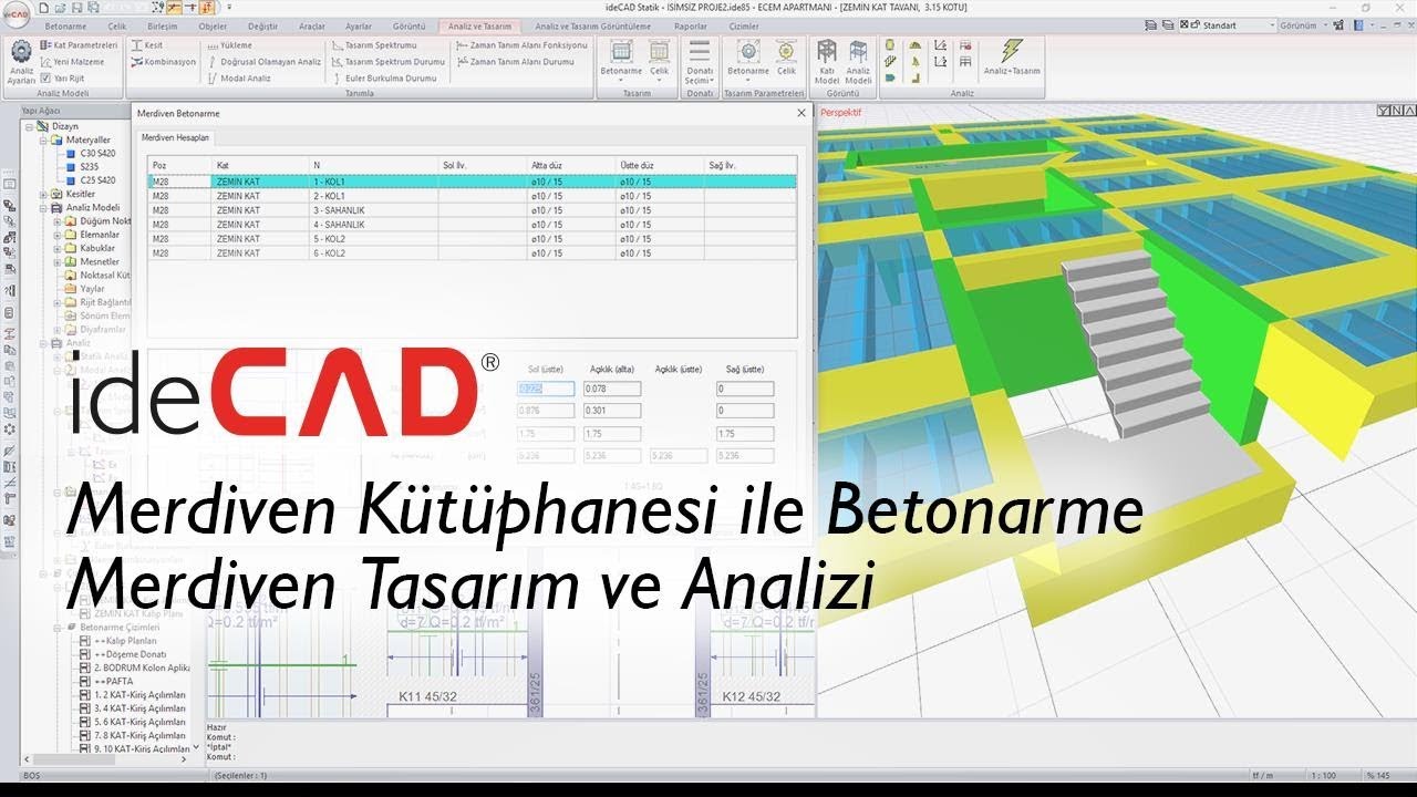 ideCAD Statik | Merdiven K&uuml;t&uuml;phanesi ile Betonarme Merdiven Tasarım ve Analizi