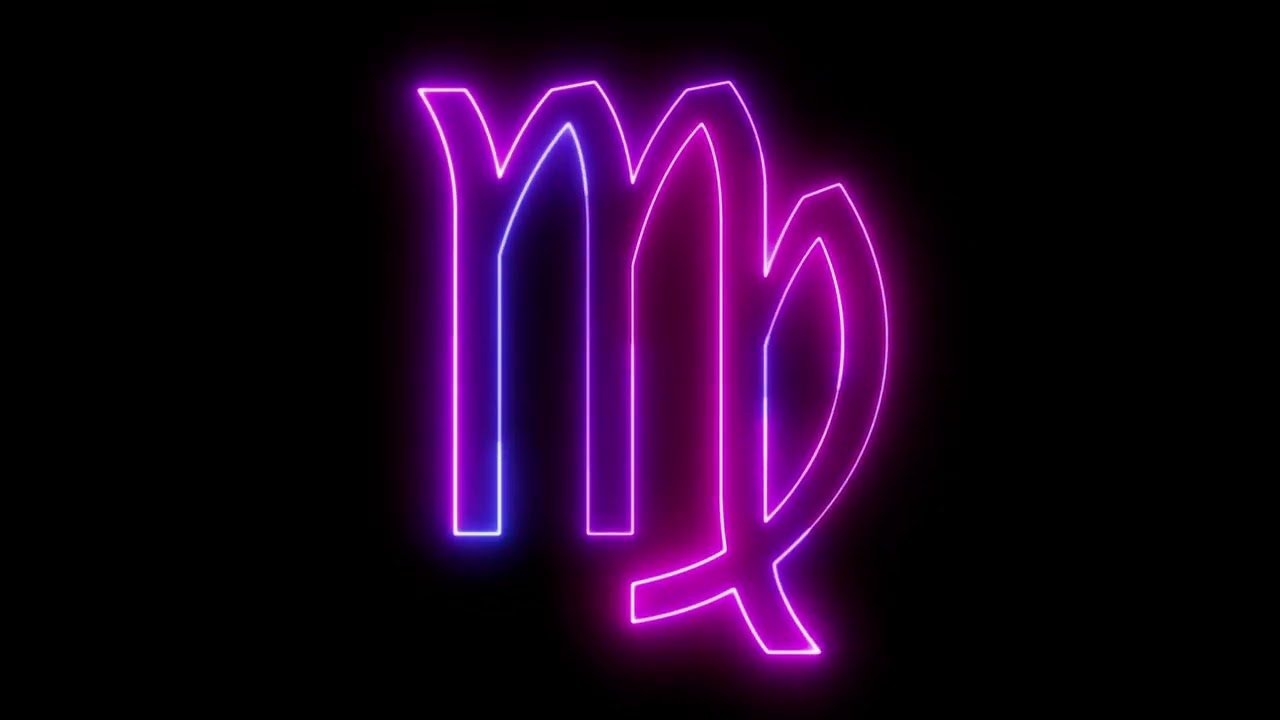 Virgo zodiac symbol on neon animation on a black background Background looping animation