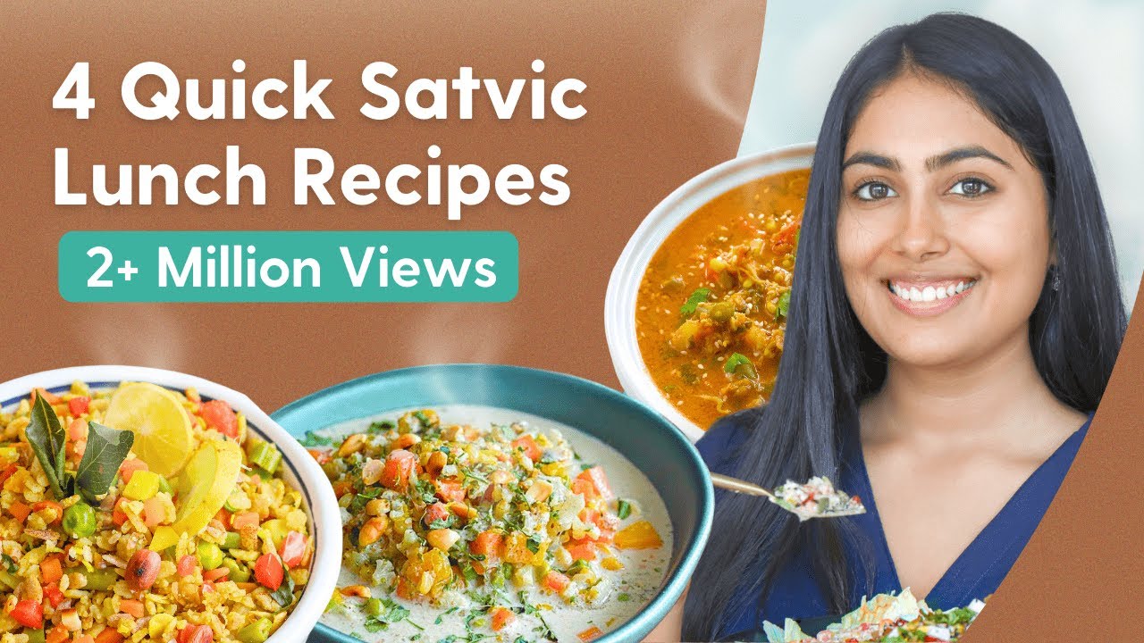 4 आसान सात्विक रेसिपी - लंच के लिए | Satvic Daal, Coconut Curry, Poha & Wheat Curry