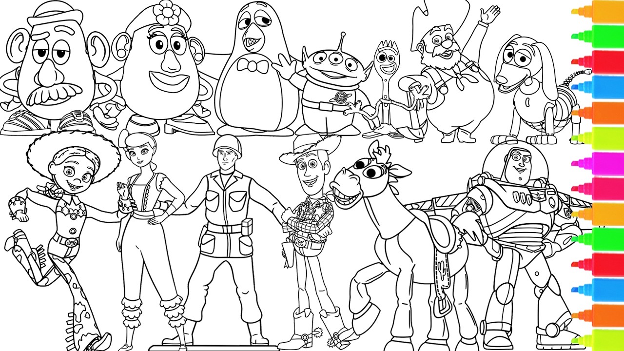 Coloring Toy Story Woody, Buzz Lightyear, Bo Peep | Coloring Book Pages