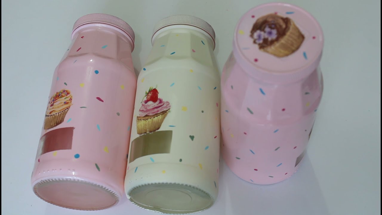 Reciclaje de Frascos de Mayonesa con decoupage.